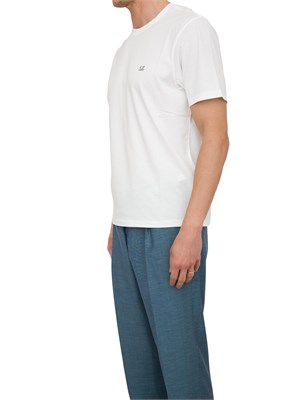 T-shirt bianca uomo C.P. Company in cotone con cappuccio Goggle stampato dietro in UOMO