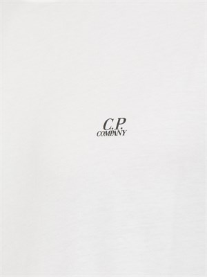 T-shirt bianca uomo C.P. Company in cotone con cappuccio Goggle stampato dietro in UOMO
