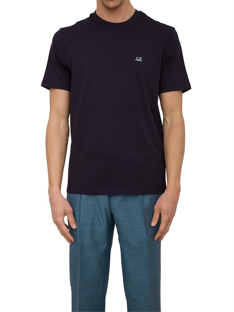 T-shirt blu uomo C.P. Company in cotone con cappuccio Goggle stampato dietro