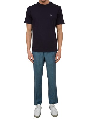 T-shirt blu uomo C.P. Company in cotone con cappuccio Goggle stampato dietro in UOMO