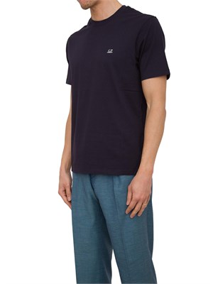 T-shirt blu uomo C.P. Company in cotone con cappuccio Goggle stampato dietro in UOMO