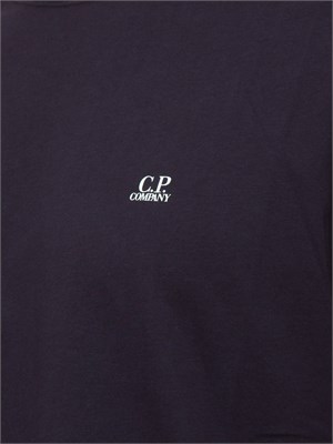 T-shirt blu uomo C.P. Company in cotone con cappuccio Goggle stampato dietro in UOMO