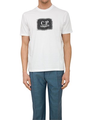 T-shirt bianca girocollo C.P. Company in cotone con logo stampato in UOMO