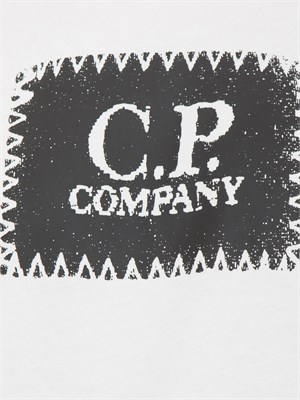 T-shirt bianca girocollo C.P. Company in cotone con logo stampato in UOMO