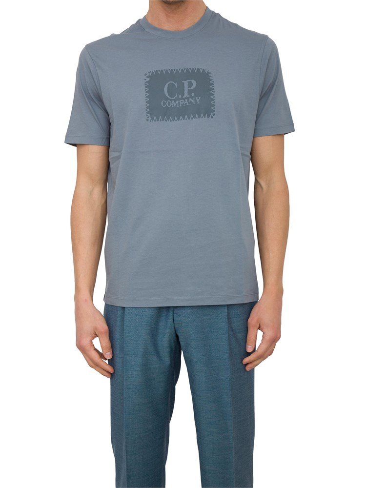 T-shirt azzurro grigio girocollo C.P. Company in cotone con logo stampato