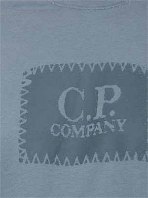 T-shirt azzurro grigio girocollo C.P. Company in cotone con logo stampato in UOMO