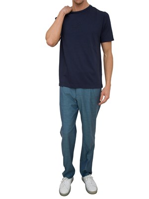 T-shirt blu girocollo C.P. Company in cotone con logo ricamato in UOMO