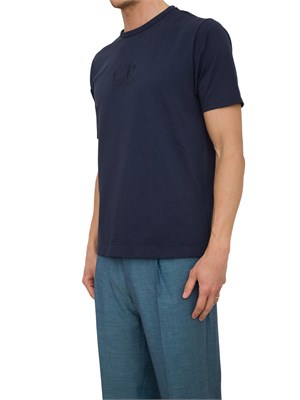 T-shirt blu girocollo C.P. Company in cotone con logo ricamato in UOMO