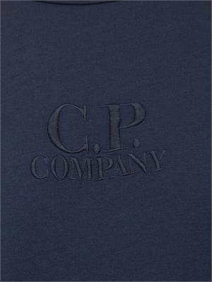 T-shirt blu girocollo C.P. Company in cotone con logo ricamato in UOMO