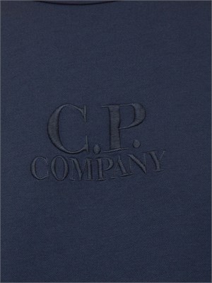 T-shirt blu girocollo C.P. Company in cotone con logo ricamato in UOMO
