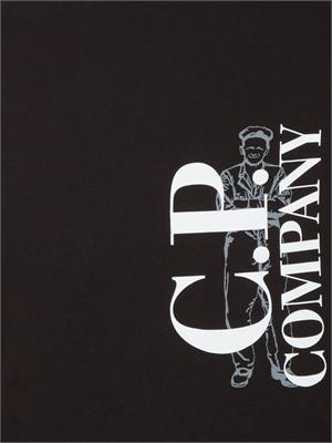 T-shirt uomo nera C.P. Company in cotone con stampa logo in UOMO
