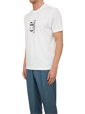 T-shirt uomo bianca C.P. Company in cotone con stampa logo in UOMO