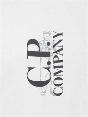 T-shirt uomo bianca C.P. Company in cotone con stampa logo in UOMO