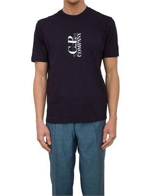 T-shirt uomo blu C.P. Company in cotone con stampa logo in UOMO