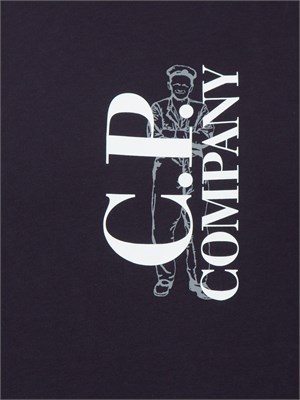 T-shirt uomo blu C.P. Company in cotone con stampa logo in UOMO