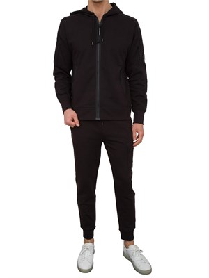 Felpa nera uomo C.P. Company full zip con cappuccio regolabile in tessuto cotone in UOMO