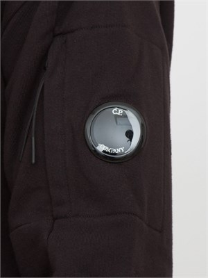 Felpa nera uomo C.P. Company full zip con cappuccio regolabile in tessuto cotone in UOMO