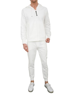 Felpa bianca uomo C.P. Company full zip con cappuccio regolabile in tessuto cotone in UOMO