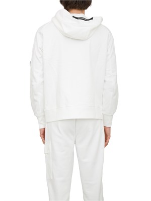 Felpa bianca uomo C.P. Company full zip con cappuccio regolabile in tessuto cotone in UOMO