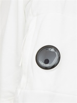 Felpa bianca uomo C.P. Company full zip con cappuccio regolabile in tessuto cotone in UOMO