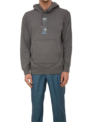 Felpa uomo C.P. Company in cotone grigio scuro con stampa avanti e dietro in UOMO