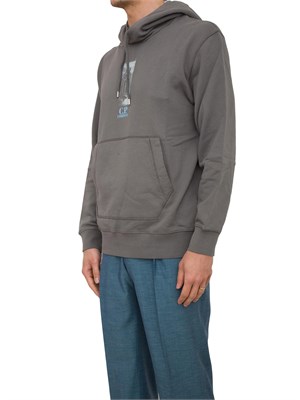 Felpa uomo C.P. Company in cotone grigio scuro con stampa avanti e dietro in UOMO