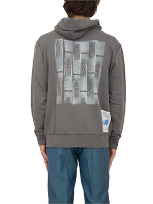 Felpa uomo C.P. Company in cotone grigio scuro con stampa avanti e dietro in UOMO