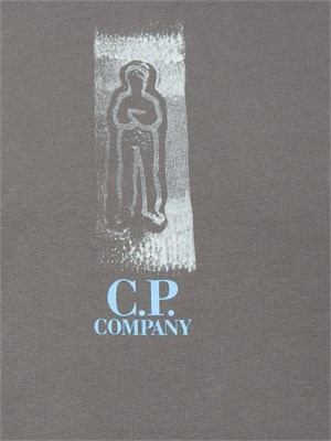 Felpa uomo C.P. Company in cotone grigio scuro con stampa avanti e dietro in UOMO