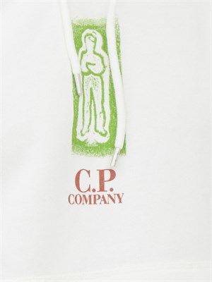 Felpa bianca uomo C.P. Company in cotone con stampa avanti e dietro in UOMO