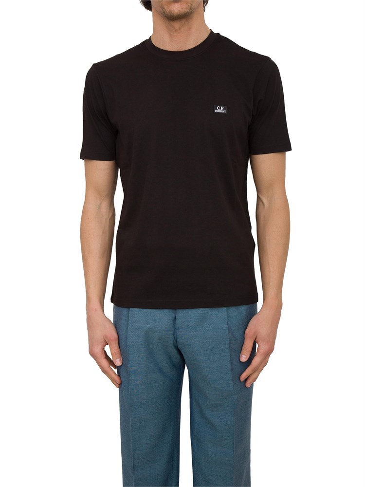T-shirt nera uomo C.P. Company in cotone con logo a contrasto