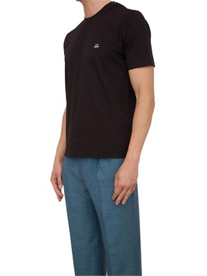 T-shirt nera uomo C.P. Company in cotone con logo a contrasto in UOMO