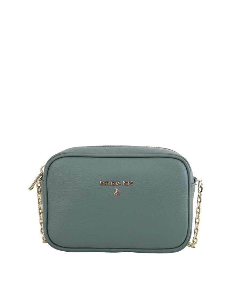 Borsa tracolla Patrizia Pepe in pelle martellata azzurra