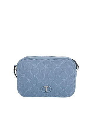 TWIN-SET Borsa a tracolla celeste Twinset con stampa logo all over tono su tono in DONNA