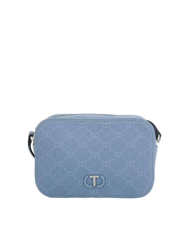 TWIN-SET Borsa a tracolla celeste Twinset con stampa logo all over tono su tono