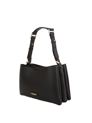 TWIN-SET Borsa a spalla nera Twinset ecopelle martellata in DONNA