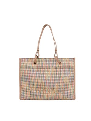 TWIN-SET Borsa shopper Twinset in canvas multicolor e ricamo logo lettering in DONNA