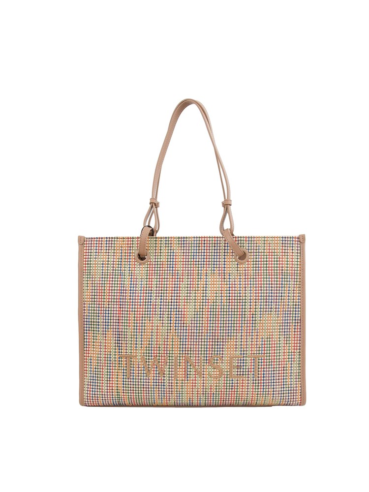 TWIN-SET Borsa shopper Twinset in canvas multicolor e ricamo logo lettering