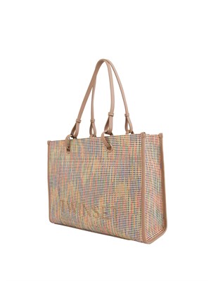 TWIN-SET Borsa shopper Twinset in canvas multicolor e ricamo logo lettering in DONNA