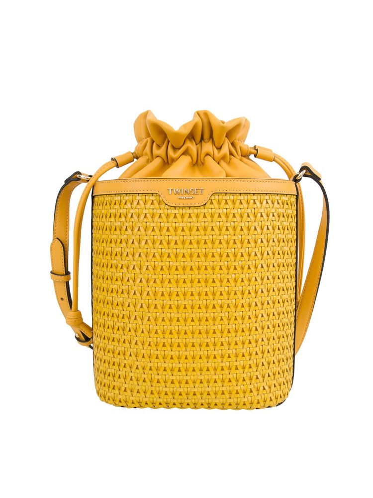 TWIN-SET Borsa secchiello gialla Twinset lavorazione intrecciata