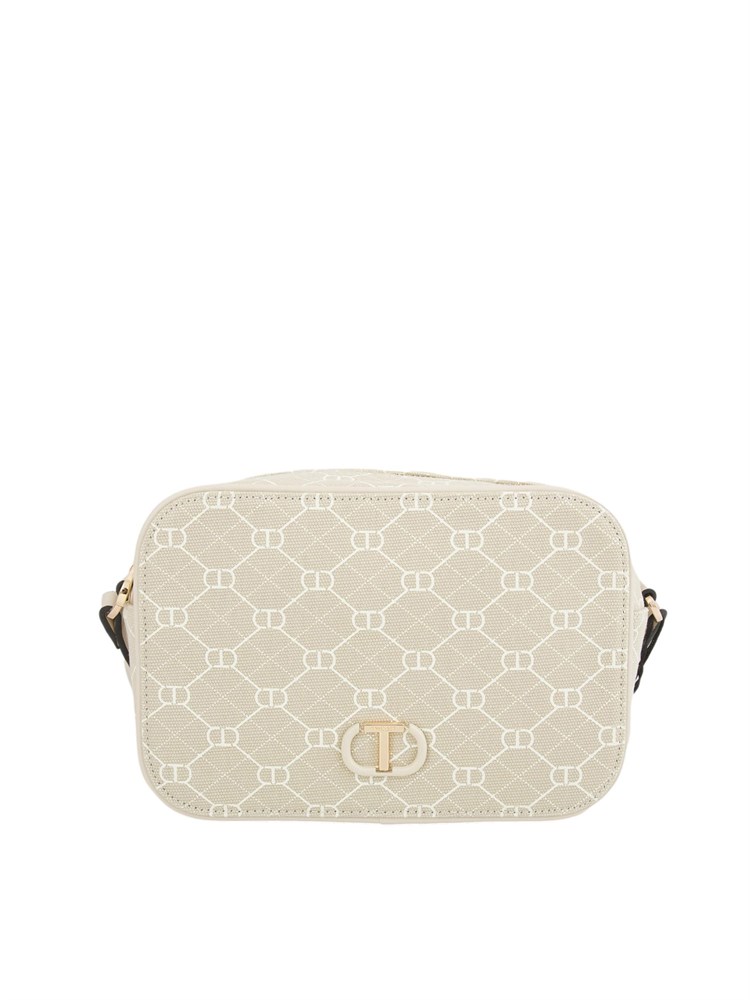 TWIN-SET Borsa a tracolla celeste Twinset con stampa logo all over tono su tono