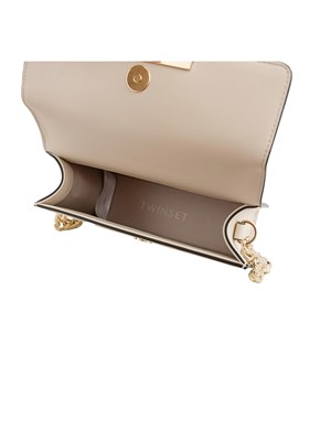 TWIN-SET Borsa avorio Twinset con patta e tracolla catena ed ecopelle in DONNA