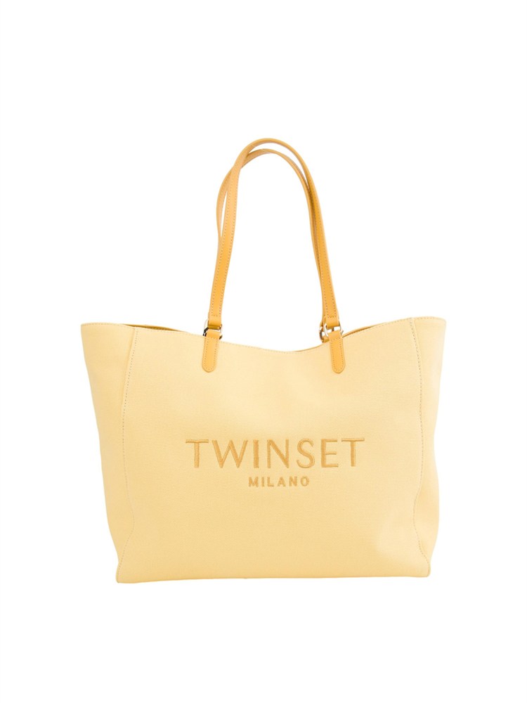 TWIN-SET Borsa a spalla Twinset in canvas giallo e ricamo logo lettering