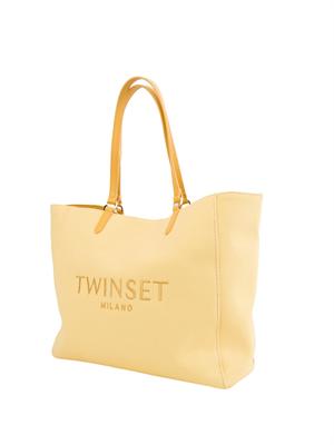 TWIN-SET Borsa a spalla Twinset in canvas giallo e ricamo logo lettering in DONNA