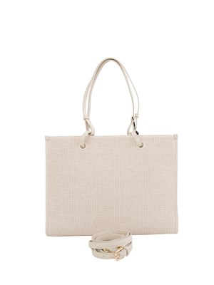 TWIN-SET Borsa shopper Twinset in canvas cipria e ricamo logo lettering in DONNA