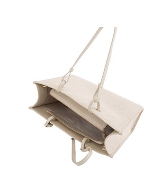 TWIN-SET Borsa shopper Twinset in canvas cipria e ricamo logo lettering in DONNA