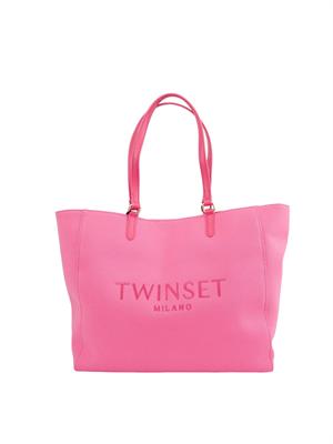 TWIN-SET Borsa a spalla Twinset in canvas fuxia e ricamo logo lettering in DONNA