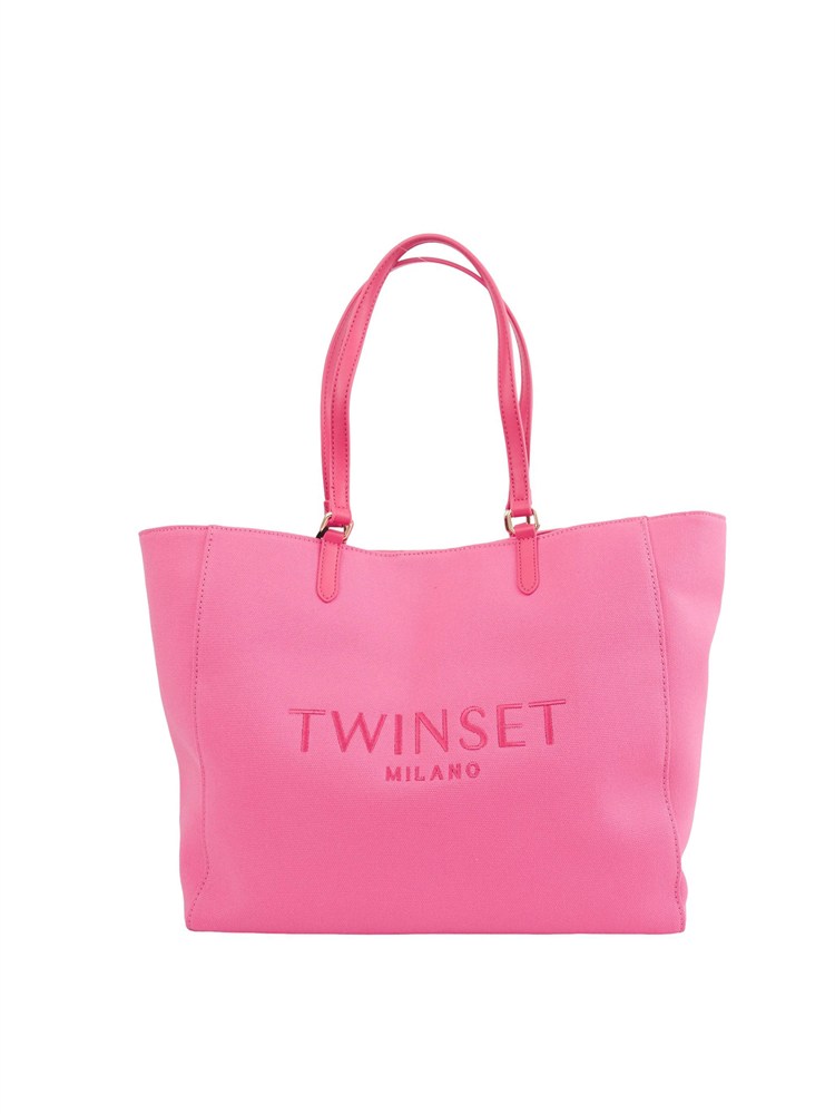 TWIN-SET Borsa a spalla Twinset in canvas fuxia e ricamo logo lettering