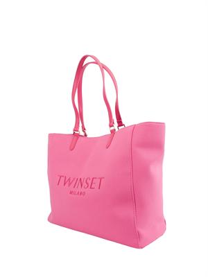 TWIN-SET Borsa a spalla Twinset in canvas fuxia e ricamo logo lettering in DONNA