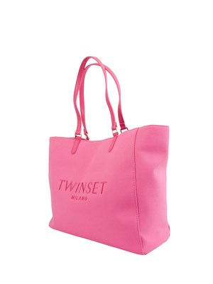 TWIN-SET Borsa a spalla Twinset in canvas fuxia e ricamo logo lettering in DONNA