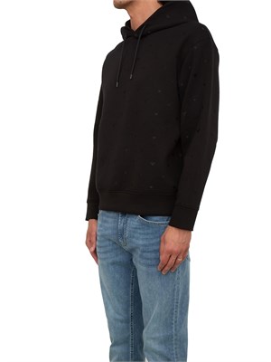 Felpa uomo Emporio Armani in jersey nero con ricamo logo micro aquile all-over in UOMO